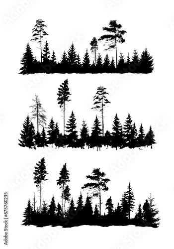 Nature silhouette. Forest with trees. hand drawing. Not AI. Vector illustration
