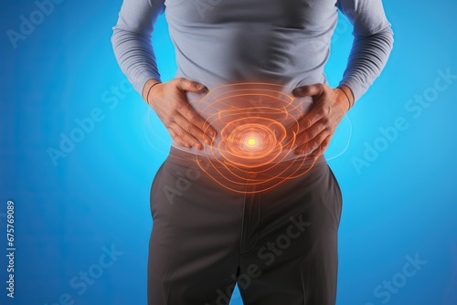 man having abdominal pain. stomachache. gastrointestinal tract. Concept with healthcare and medicine.