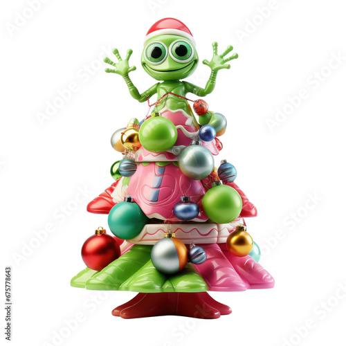 sapin de Noël décoré sur le thème des aliens et de l'espace