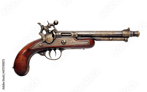 Antique Flintlock Pistol On Transparent Background