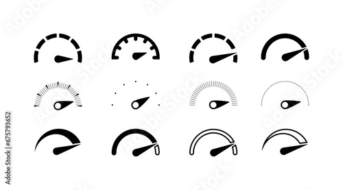 Speedometer icons. Silhouette, set of speedometer indicators icons for design. Vector icons