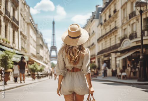 Solo Female Traveller Exploring the Beautiful Cityscape of Paris During Holiday, Wandering Alone in Casual Attire