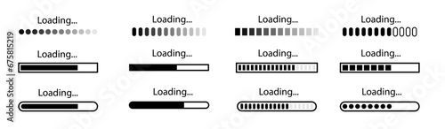 Loading bar icons. Set loading bar progress icon. Loading status on white background. Vector illustration.