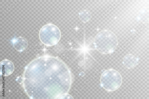 White beautiful bubbles on a transparent background vector illustration. Soap bubbles. 