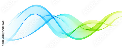 Abstract Design Element Light Blue and Green Transparent Wave Line Isolated on White Background.