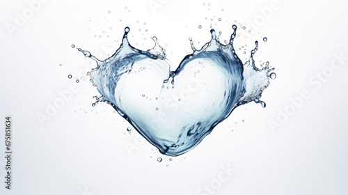 Closeup of water splash showing a heart in water isolated on white background