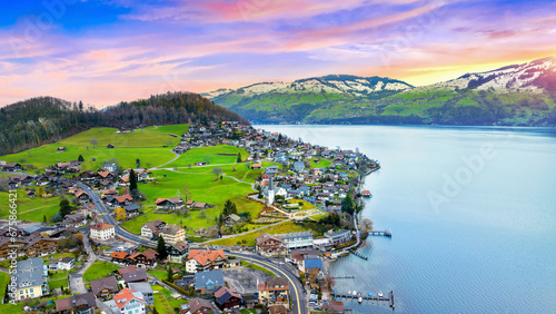Beautiful landscape near Lake Thun in Spiez, Switzerland.