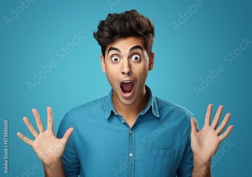 Young indian man surprised and shocked.