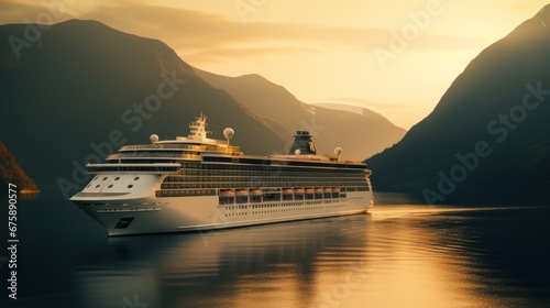 Large cruise ship in the fjord Holidays and summer