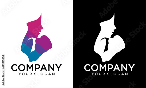 Boxer silhouette Logo design vector template. Boxing Sport Logotype icon Negative space style