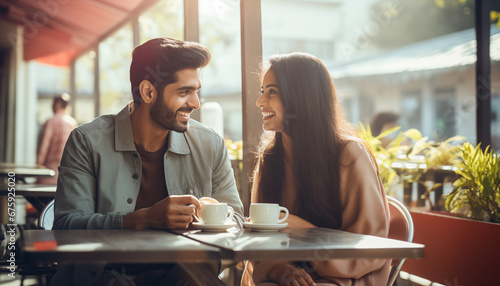young Indian couple enjoying coffee in the restaurant