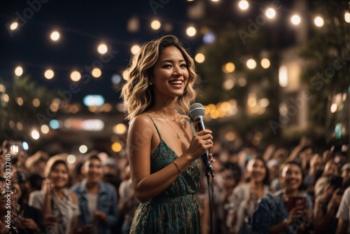 Charisma of the Speaker: A woman Speaking in Front of an Audience in a Hall.