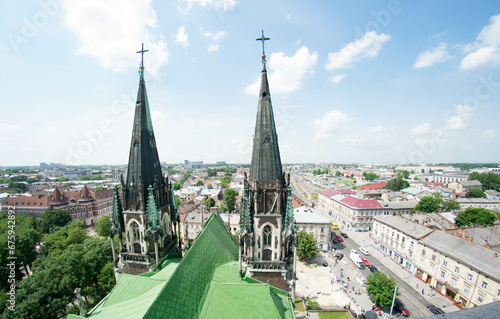 View of Lviv and the Catholic Church of Saints Olga and Elizabeth
