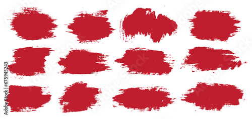 Grunge texture red color splatter ink paint brush vector background set