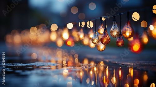 Goldene Weihnachtskugel mit glitzernden Akzenten vor einem unscharfen Hintergrund aus leuchtenden Lichtern, festliche Atmosphäre