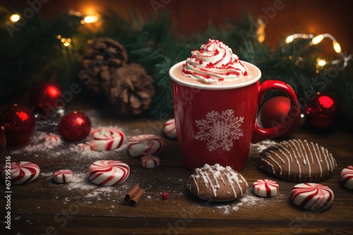 Peppermint Mocha Latte Christmas. Sweet Peppermint Hot Coffee