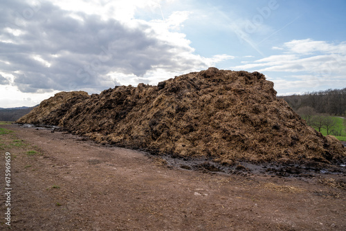 Agricultural fertilizer pile in the country field