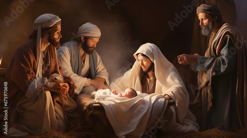 the birth of jesus in a manger with the three wise men