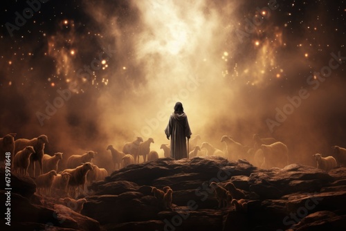 Shepherds Christmas: A Biblical Silhouette of the Angel's Annunciation to the Shepherds, Bringing the Gospel of Jesus' Birth in Bethlehem (3D Render)