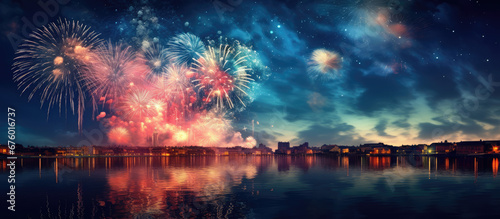 fireworks over lake