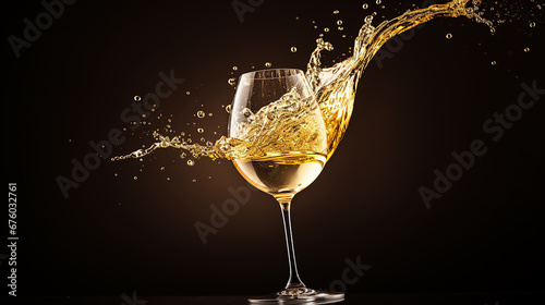 White wine splash falling into wine glass