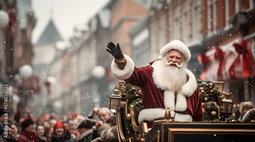 Santa Waiving From His Sleigh in a Parade