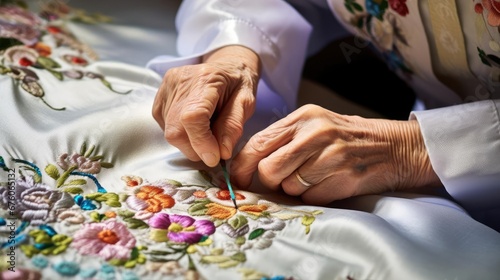 Married woman is engaged in embroidery
