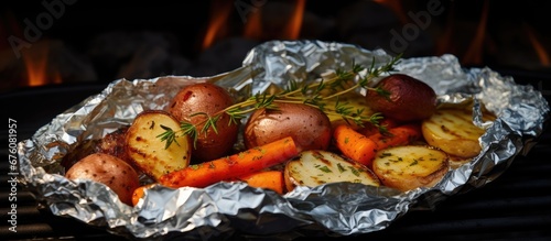 For tonight s gourmet dinner we ll be cooking a delicious meal over the campfire grilling foil wrapped potatoes carrots and garlic creating a vegetable dish that will surely delight our tas