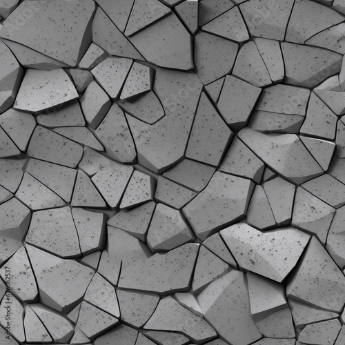 Detailreiches nahtloses Muster aus Stein und Beton, das einzigartige, geometrische Muster formt. Perfekt zur Betonung von Struktur und Design, Steinmuster, Betonmuster, Risse, seemless pattern