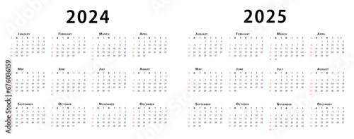 Calendar 2024, calendar 2025 week start Sunday corporate design planner template. Fully Editable Vector Design