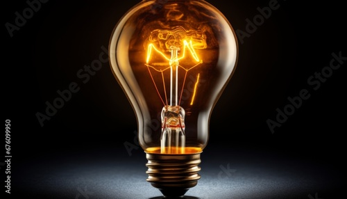Energy saving light bulb burning on dark background electricity conservation concept