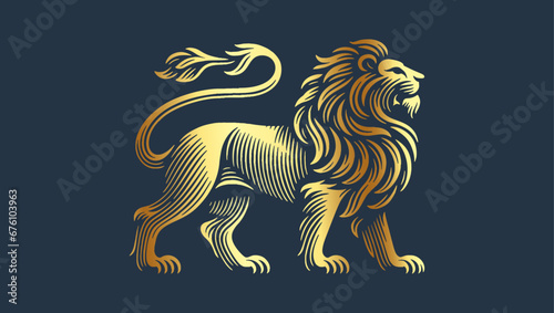 Regal Heraldic Lion in Traditional Woodcut Style