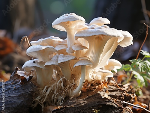 Closeup of mushrooms growing on a tree trunk.