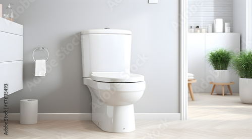 Sleek white ceramic toilet in a clean bathroom setting, showcasing modern hygiene elegance.