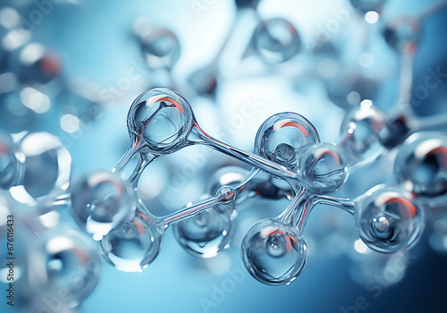 Clear and transparent abstract background with bubbles, water molecule, abstract molecule microbiology. Water molecule's and science concept. Generative AI