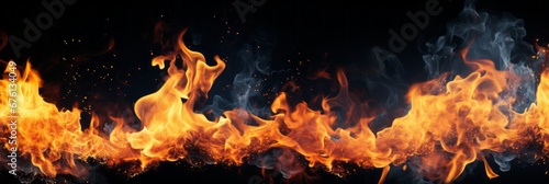 Captivating and mesmerizing fiery flames blazing on a captivating jet black background