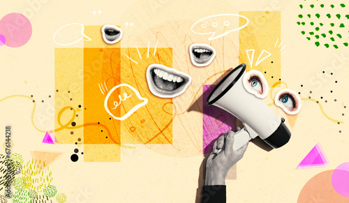 Loudspeaker with human eyes and mouth - Photo collage design