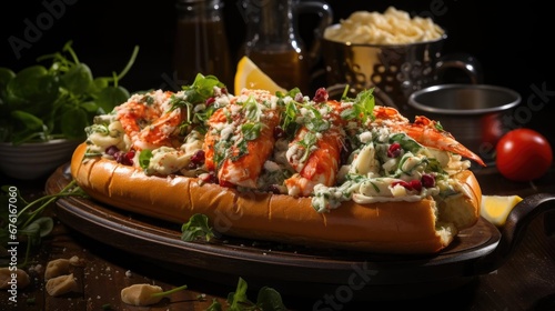 Delicious lobster rolls filled with lobster meat and vegetables