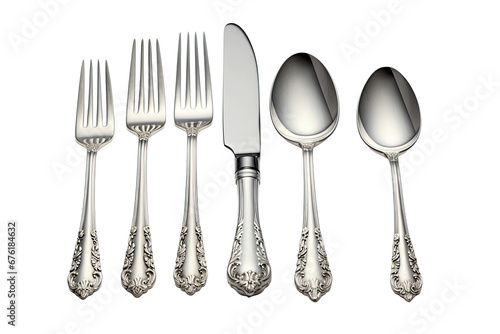 Silver cutlery set isolated on white background