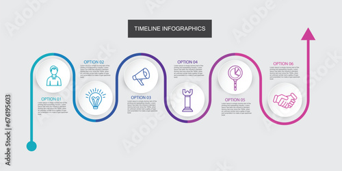 Infographic 6 Steps Modern Timeline diagram with progress circle topics
