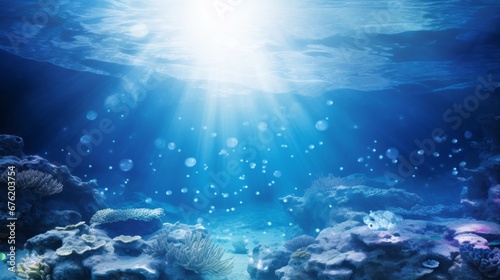 Mesmerizing underwater world with enchanting water bubbles and ethereal undersea light rays