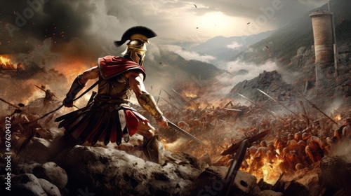 spartan warrior fighting, copy space, 16:9