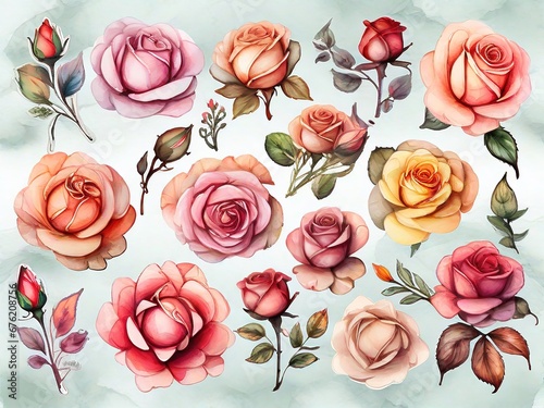 Rosas de distintas formas y colores estilo acuarela 