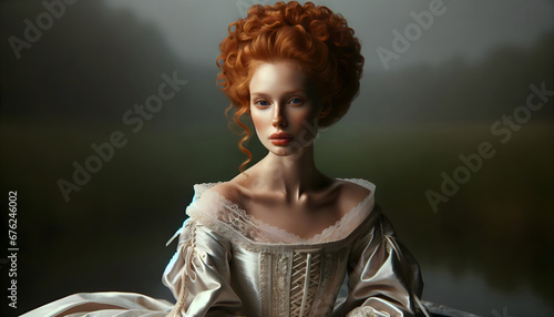 A classic portrait capturing the essence of a Renaissance-era woman.