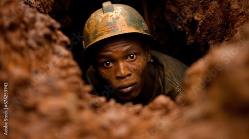 A young man looks for copper standing in a pit on December 13, 2005 in Ruashi mine about 20 kilometers outside Lubumbashi, Congo, DRC. 