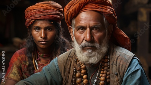 Portrait of traditional Indian people with turban