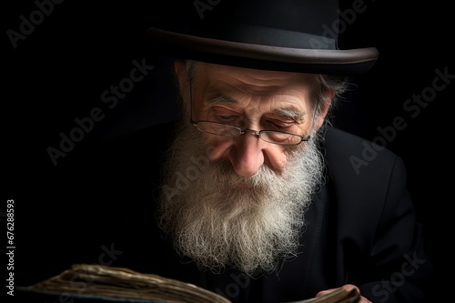 Jewish senior man reading book. Person male ritual read. Generate Ai