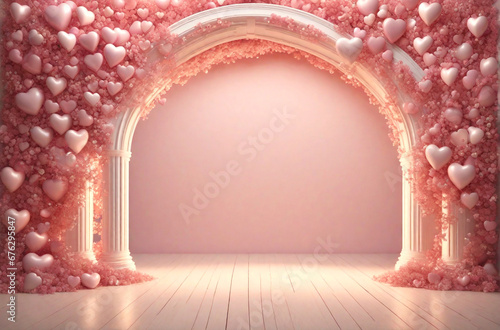 Valentine's Day background, wedding arch with hearts