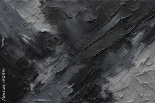 Closeup of abstract rough black gray dark colored art painting texture, with oil brushstroke, pallet knife paint on canvas