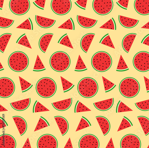 Cute repeated seamless watermelon fruit pattern flat background